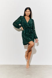 Sequin Balloon Sleeve Skater Mini Dress