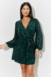 Sequin Balloon Sleeve Skater Mini Dress