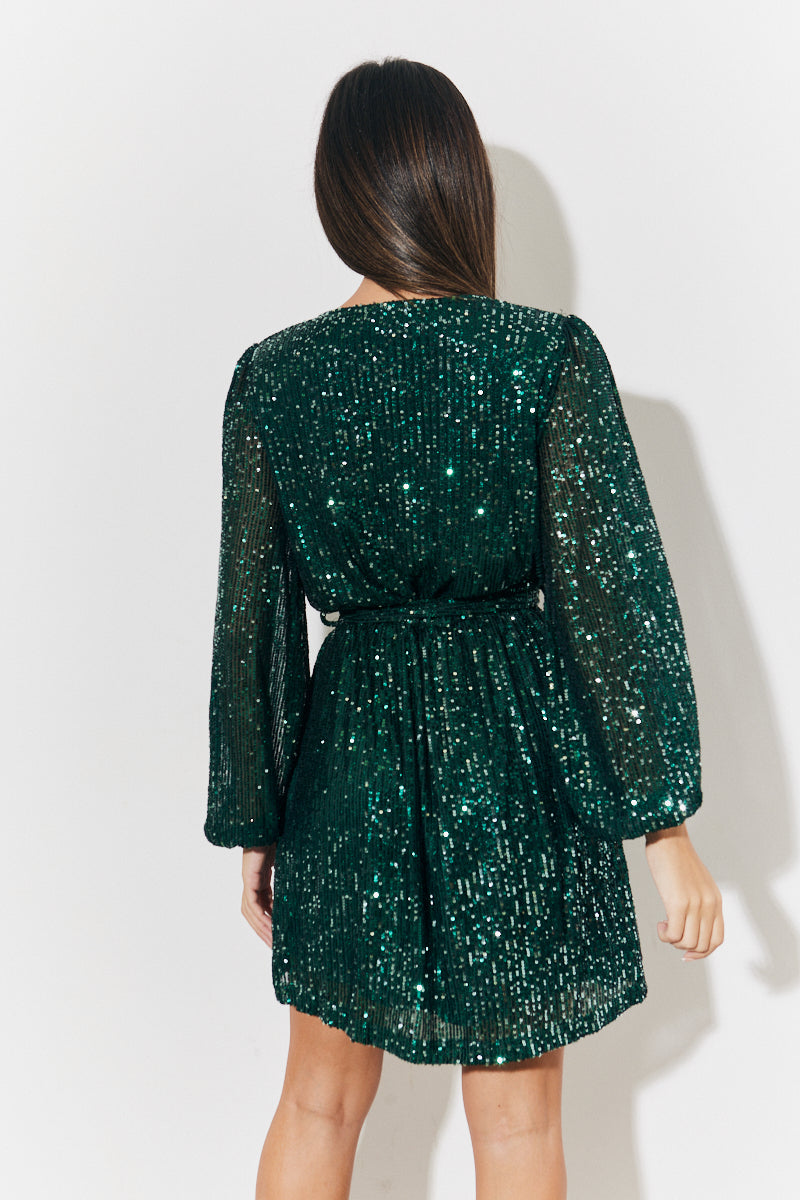 Sequin Balloon Sleeve Skater Mini Dress