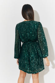 Sequin Balloon Sleeve Skater Mini Dress