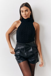 High Neck Cable Knit Sleeveless Top
