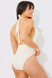 Rib Belted Halter Swimsuit