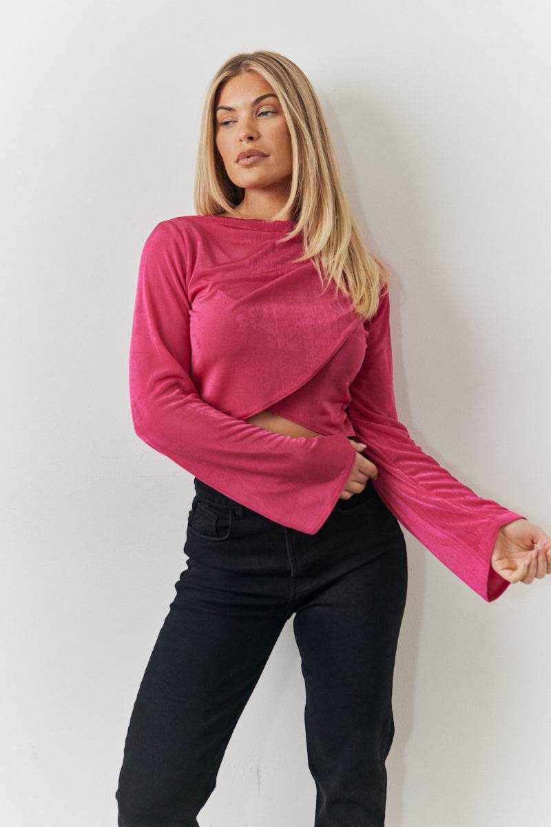 Acetate Slinky Co-Ord Wrap Crop Top - InTheStyle