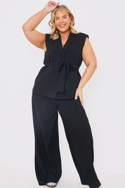 Textured Tie Waist Sleeveless Co-Ord Blazer