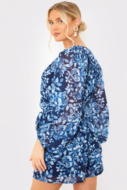Floral Wrap Balloon Sleeve Playsuit