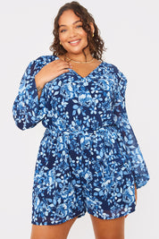 Floral Wrap Balloon Sleeve Playsuit
