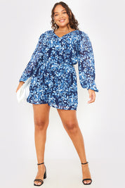 Floral Wrap Balloon Sleeve Playsuit