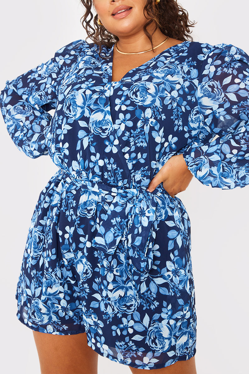Floral Wrap Balloon Sleeve Playsuit