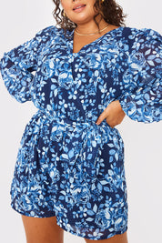 Floral Wrap Balloon Sleeve Playsuit