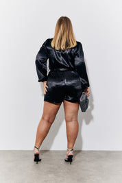 Black Liquid Satin Belted Detail Playsuit
