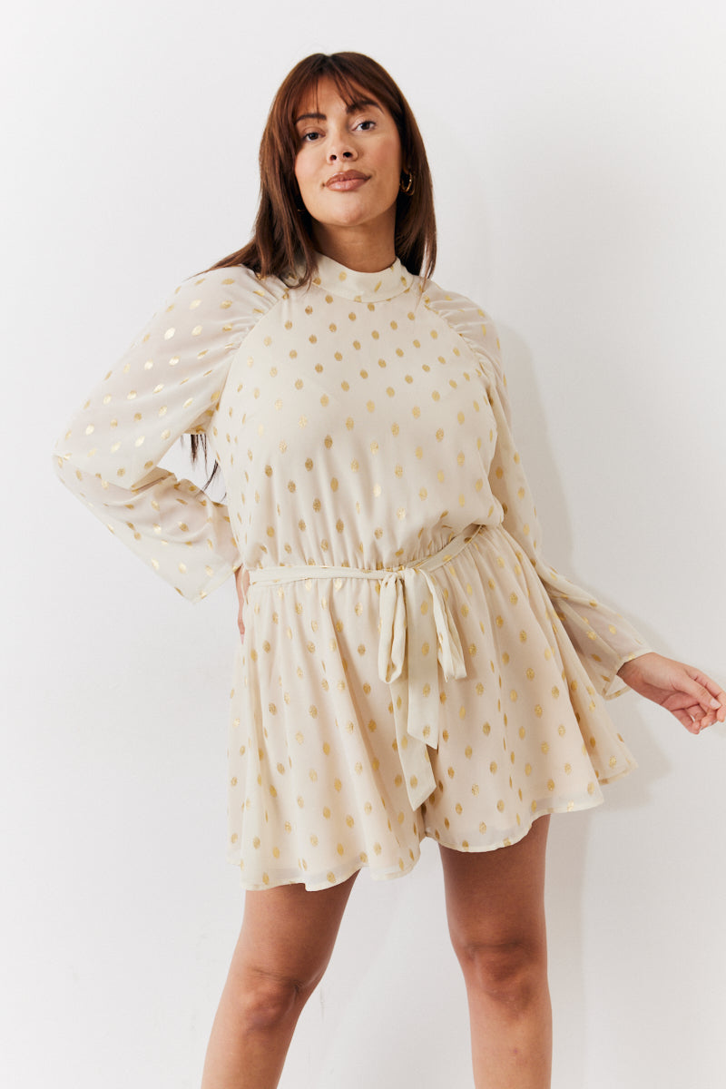 Gold Fleck Belted Playsuit