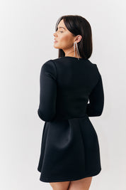 Embellished Neckline Black Mini Dress