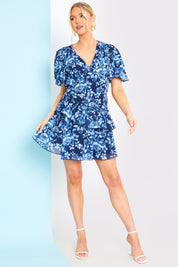 Floral Chiffon Wrap Detail Mini Dress