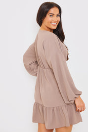 V Neck Frill Hem Smock Dress
