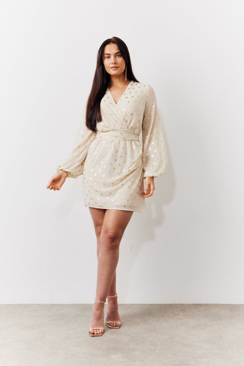 Cream Gold Fleck Detail Belted Mini Dress InTheStyle Cream Gold Fleck Detail Belted Mini Dress InTheStyle