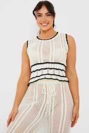 Contrast Binding Crochet Co-ord Top