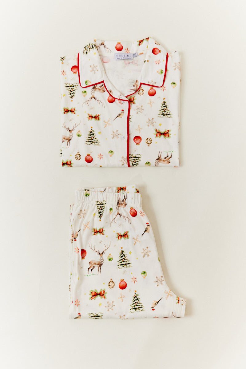 Cream Kids Christmas Matching Family Pj Set