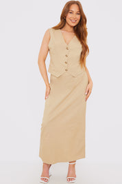 Linen Look Button Through Waistcoat