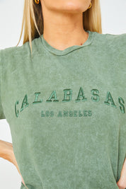 'Calabasas' Acid Wash Slogan T-Shirt