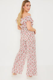 Ditsy Floral Print Wrap Bardot Jumpsuit