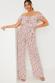 Ditsy Floral Print Wrap Bardot Jumpsuit