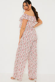 Ditsy Floral Print Wrap Bardot Jumpsuit