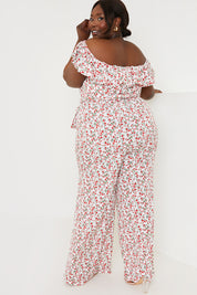Ditsy Floral Print Wrap Bardot Jumpsuit