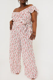 Ditsy Floral Print Wrap Bardot Jumpsuit