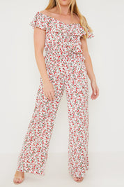 Ditsy Floral Print Wrap Bardot Jumpsuit