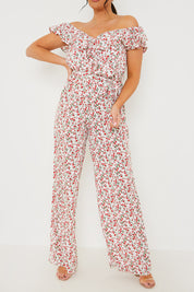 Ditsy Floral Print Wrap Bardot Jumpsuit