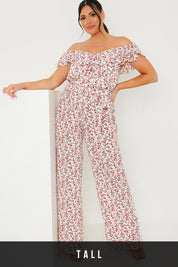 Ditsy Floral Print Wrap Bardot Jumpsuit