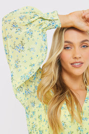 Printed Wrap Playsuit with Balloon Sleeves
