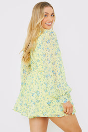 Printed Wrap Playsuit with Balloon Sleeves