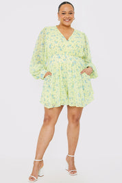 Printed Wrap Playsuit with Balloon Sleeves