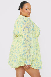 Printed Wrap Playsuit with Balloon Sleeves