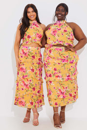 Floral Printed Chiffon Maxi Skirt