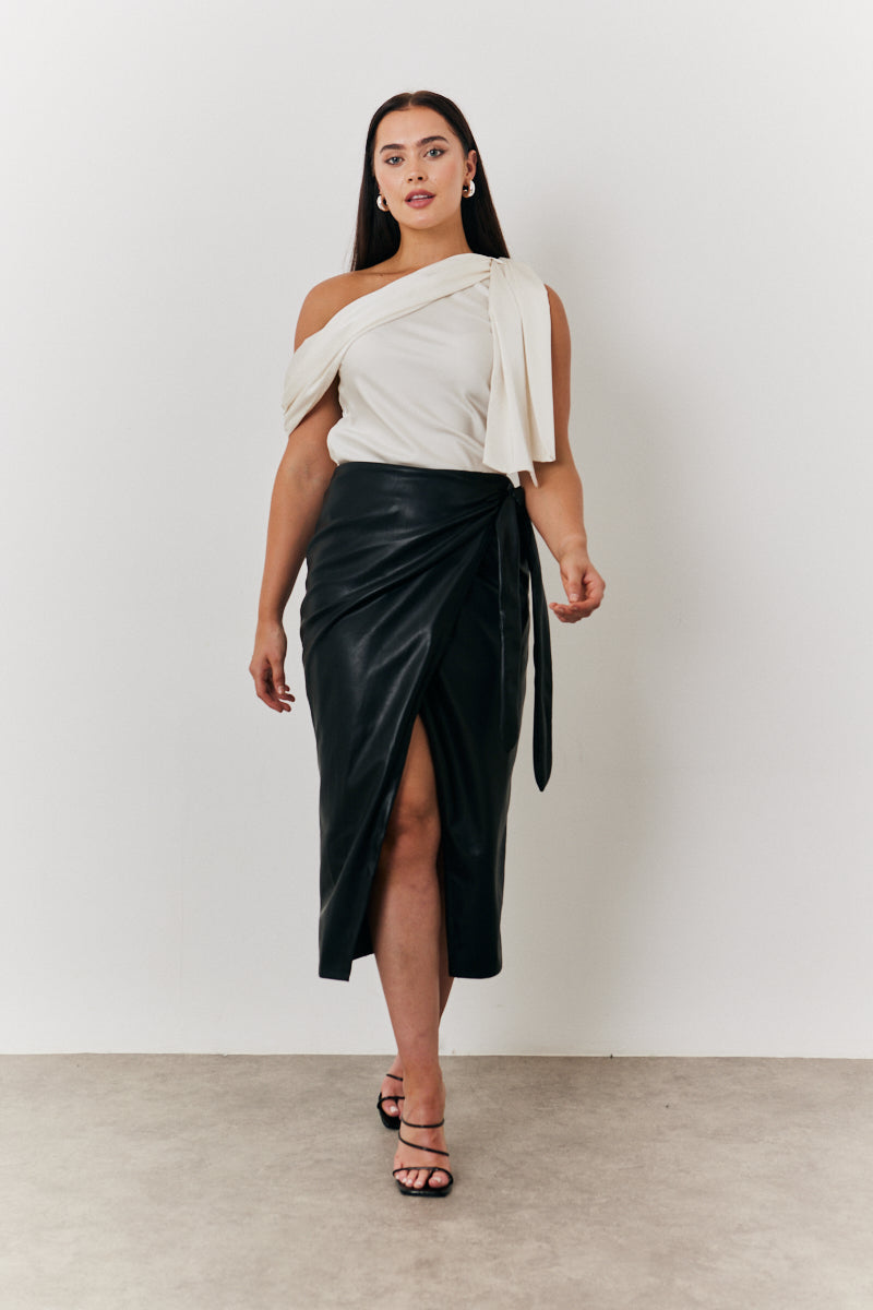 Faux Leather Wrap Skirt – InTheStyle