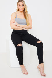 Ripped Knee Wash Stretch Skinny Jeans
