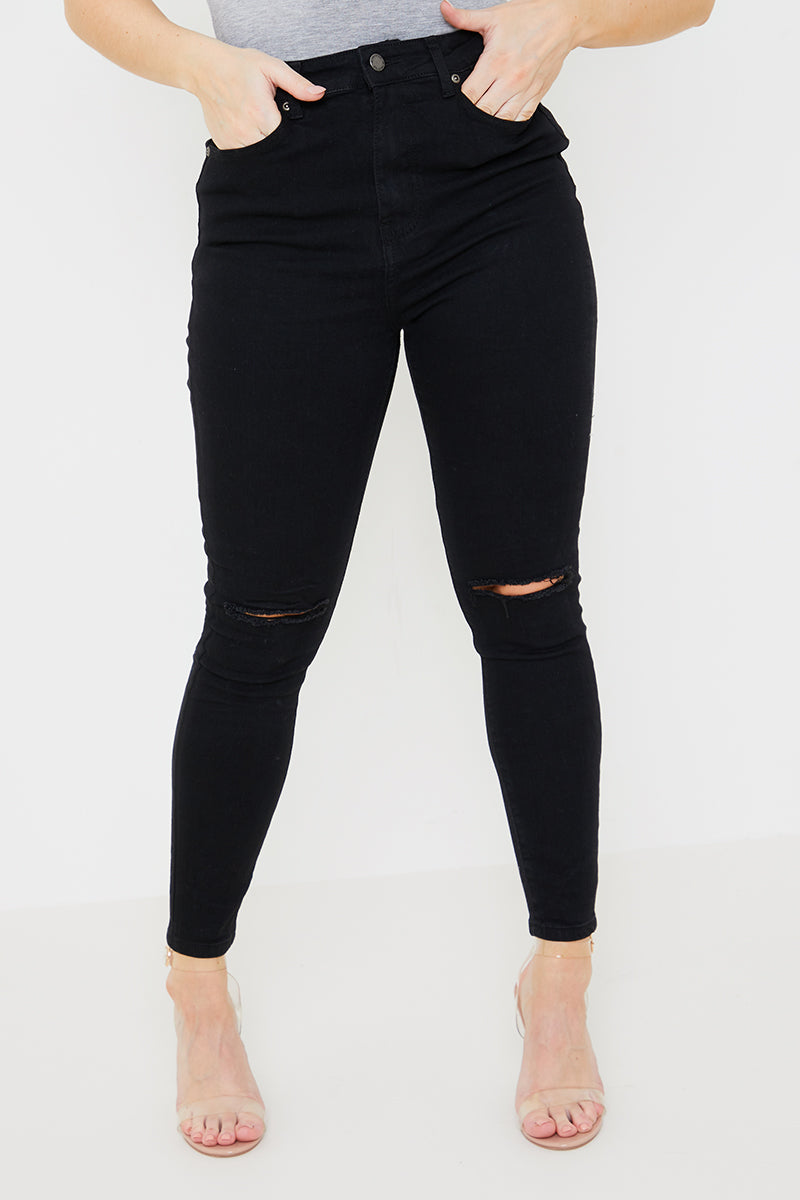 Ripped Knee Wash Stretch Skinny Jeans