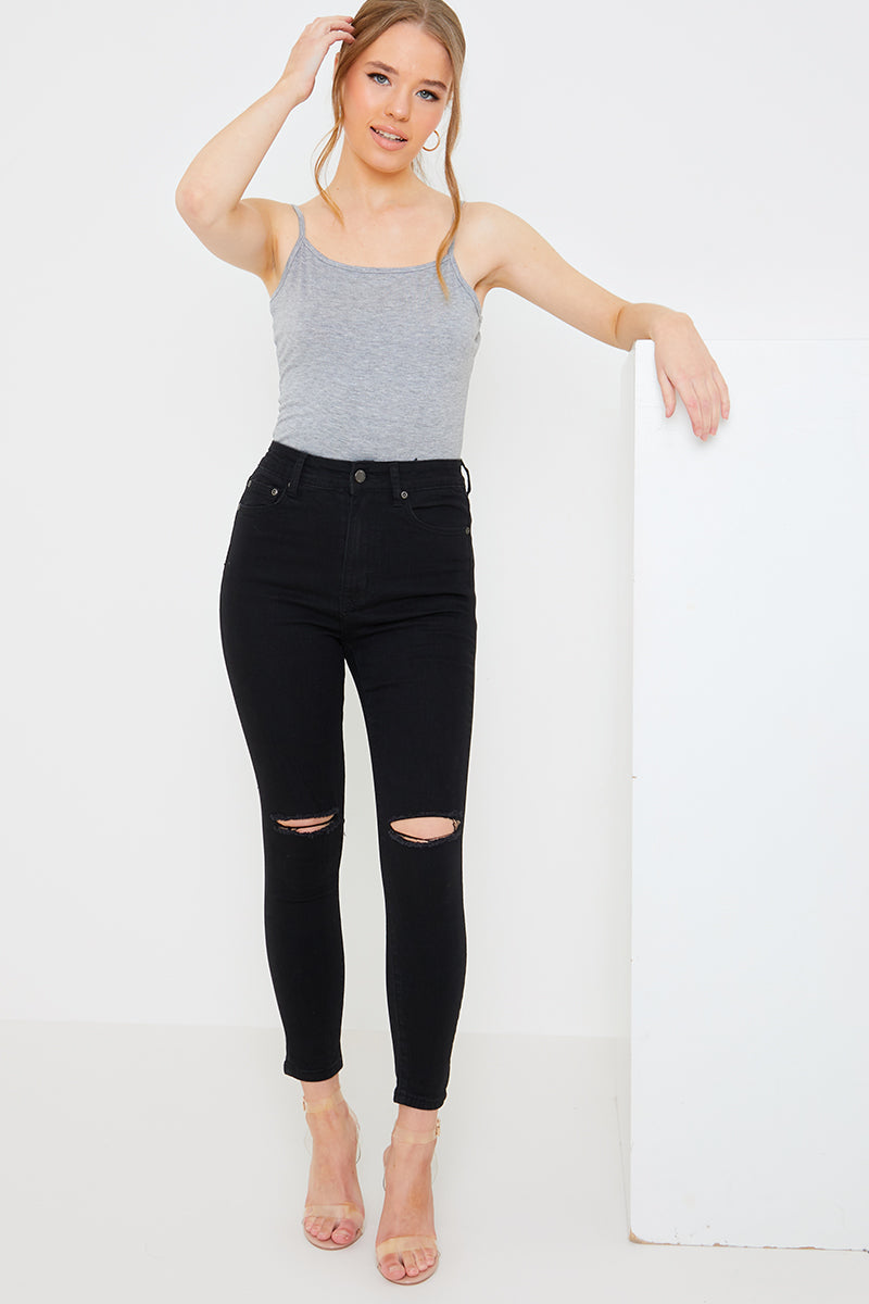 Ripped Knee Wash Stretch Skinny Jeans