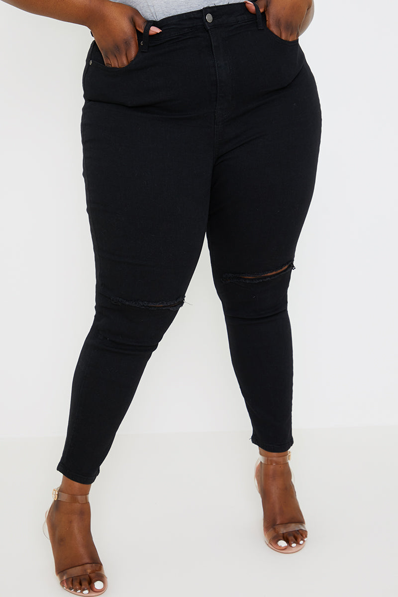 Ripped Knee Wash Stretch Skinny Jeans