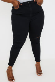 Ripped Knee Wash Stretch Skinny Jeans