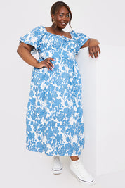 Floral Print Puff Sleeve Sweetheart Midi Dress