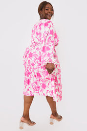 Floral Print Long Sleeve Pleated Midi Dress