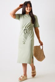 DRAWSTRING WAIST SPLIT HEM TSHIRT DRESS