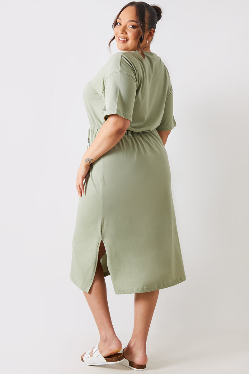 DRAWSTRING WAIST SPLIT HEM TSHIRT DRESS