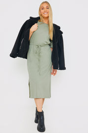 DRAWSTRING WAIST SPLIT HEM TSHIRT DRESS