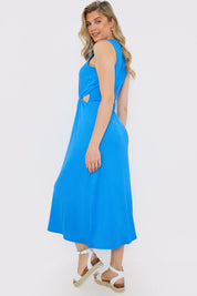 Textured Cut Out Racer Neck Midi Dress