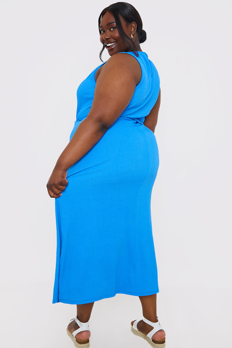 Textured Cut Out Racer Neck Midi Dress