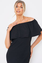 Textured Frill Bardot Midi Dress